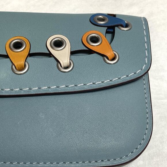 Coach 1941 Colorblock Linked Leather Wristlet Clutch Steel Blue Multicolor - Picture 4 of 12